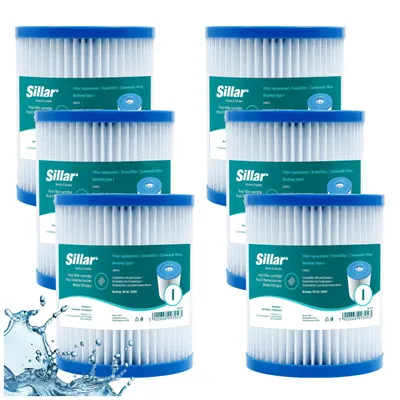 Produktbild von Sillar 6 Stück Bestway Ersatz-Poolfilter – 58093 Typ I Pumpenpatrone 58145 58381