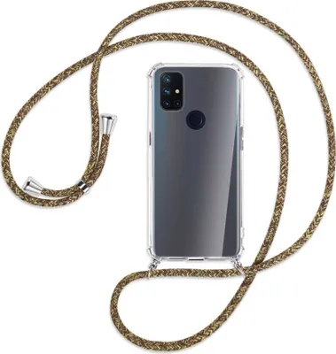 Produktbild von Handykette Backcover-Schutzhülle mit Band (Metall silberfarben) für OnePlus Nord N10 5G - braun+beige