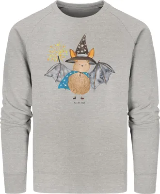 Produktbild von Mr. & Mrs. Panda Bio Baumwoll Pullover Fledermaus Zauberer Größe M - Heather Grey - Geschenk, Reinsteigern, Sweater, Fledermäuse, Magier, Pulli, Lustige Sprüche, Frauen