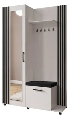 Produktbild von Margaret Hadas24 Garderobe NELI mit Lamellen und Spiegel, Garderobenset mit Sitzbank und Schuhschrank für Flur, (weiß, schwarz) rechts