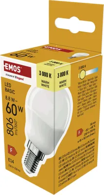 LED žárovka Basic MINI GLOBE E14 / 8,8 W (60 W) / 806 lm / teplá bílá