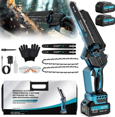 Produktbild von Mini Kettensäge mit 2 Akku, 8000mAh/21V Kleine Kettensäge Elektrisch, 1200W Einhand Kettensäge, 8“ Astsäge Akku Motorsäge, Baumsäge Elektrisch Mini Chainsaw für Gartenscheren Holzschneidenz DIY