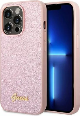 Image de GUESS étui pour IPHONE 14 Pro Max GUHCP14XHGGSHP (Glitter Flakes Script Metal Logo) rose