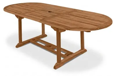 Produktbild von Premium Gartentisch oval ausziehbar Aruba, Garten Tisch aus Teakholz 180-240 x 100 cm, wetterfester Terrassentisch mit Schirmloch, ovaler Holztisch für Garten Terrasse, massiver Holz Esstisch