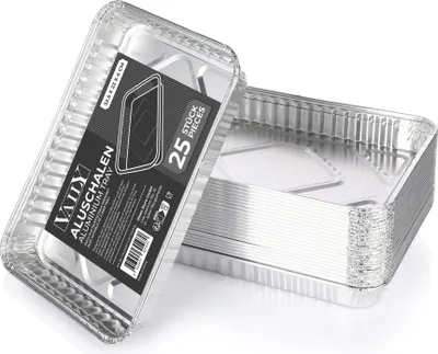 Produktbild von Vaily Alu Tropfschalen Grillschalen Groß 25er Pack - Fettauffangschale 32x23 cm