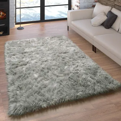 Produktbild von Kunstfell Fellteppich Imitat Sitzkissen Herzform Rund Verschiedene Formen, Grau Grösse 40x60 cm