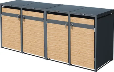 Produktbild von ML-Design Mülltonnenbox 4er für 4 Tonnen 240L 264x80x116,3 cm Anthrazit-Lärchenoptik, Stahl, wetterfest/abschließbar