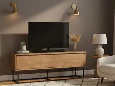 Image de Iginia - Meuble TV 140x40x50h cm Noyer Bruni, 3 Tiroirs