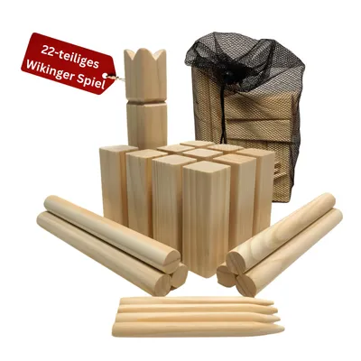 Produktbild von Eli® aus Holz Outdoor – Kubb  aus Kiefernholz mit Tragetasche - Rasenschach für 2–12 Spieler für Kinder und Erwachsene