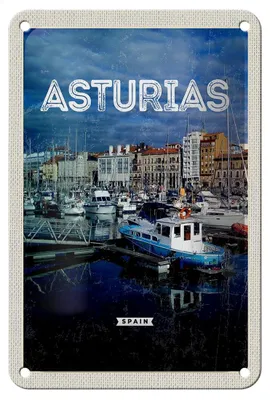 Produktbild von Blechschild Reise 12x18cm Asturias Spanien Yachthafen Dekoration