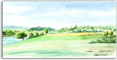 Produktbild von Coloray Acrylbild 140x70  Wandbild Acrylbilder Ländliche Landschaft Fluss Aquarell