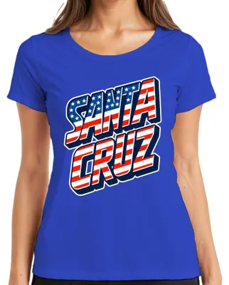 Produktbild von Santa Cruz USA Flagge Kalifornien Skater Surfer Retro Amerika Cali Damen T-Shirt, Blau, XXL