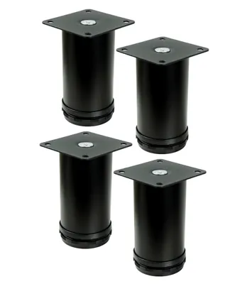 Produktbild von Verstellbare Stahlmöbelfüße 10 cm mit Montageplatte, Schwarz, 4 Stück