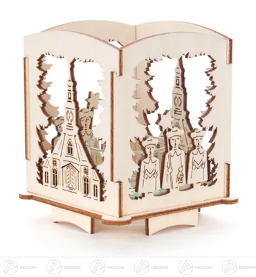 Produktbild von Teelichthalter mit Seiffener Kirche und Kurrende Breite x Höhe x Tiefe 8,5 cmx9,5 cmx8,5 cm NEU