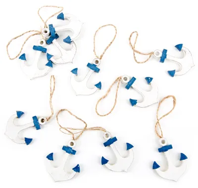 Holzanker Hängedeko, 10er Set, 5 cm, maritim, Stranddeko