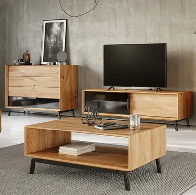 Produktbild von Wohnmöbel Set braun MATOLA-163 Massiv aus Eiche 3-teilig mit Couchtisch