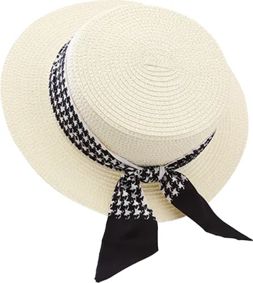 Produktbild von Sonnenhut mit Schleife und Schnürung, flach, kuppelförmig, für Damen, breite Krempe, Sonnenschutz, Strohhut, modisches Accessoire, Beige