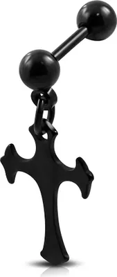 Produktbild von Tragus Ohr Piercing Stecker Helix Cartilage Barbell Kreuz Cross Autiga® schwarz