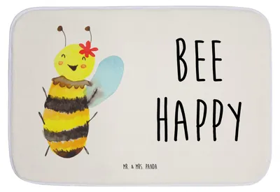 Produktbild von Mr. & Mrs. Panda Badematte Biene Happy - Weiß - Geschenk, badezimmermatte, Badteppich, Badläufer, Badezimmerteppich, bad läufer, Badvorleger