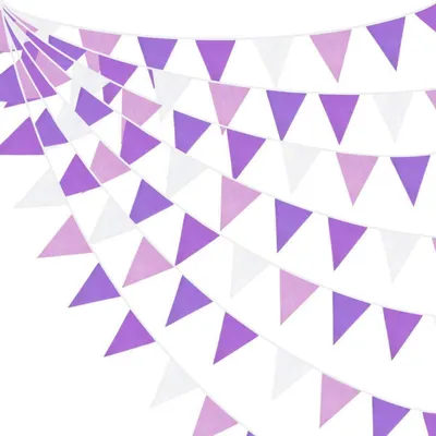 Productafbeelding van Wimpelketting, stof, paars en wit, 32 voet (ongeveer 9,75 meter), 36 vlaggen, katoen, guirlande voor feest, bruiloft, verjaardag
