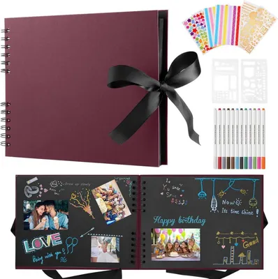 Image de DazSpirit Album photo Scrapbook 80 pages noires à personnaliser Anniversaire Mariage Saint-Valentin Marron rouge