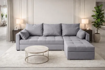 Produktbild von AX LIVING Ecksofa ELIF Hellgrau mit Schlaffunktion L-Form, Sofa mit Bettkasten - Moderne Ecksofa, Wohnzimmer Ecksofa - Eckcouch Hellgrau - Rechts