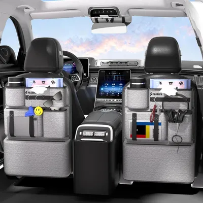 Immagine prodotto di Organizzatore per sedili auto, protezione per schienale, in PU, colore grigio, confezione da 2 pezzi