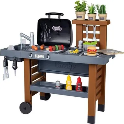Image de Cuisine d'Extérieur Smoby, Grill et Plancha, 40 Accessoires, Evolutive, Marron, Dès 3 Ans