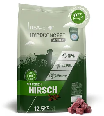 Produktbild von REAVET HYPOCONCEPT Hundetrockenfutter Hirsch – Single-Protein Rezeptur 12,5kg I Getreidefrei & ohne Zucker Trockenfutter für alle Hunde & Rassen, auch für Sensible Hunde & Allergikerfreundlich