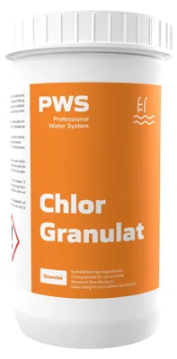 Produktbild von PWS Chlor Granulat 1 kg, organisch für Schockchlorung, schnell löslich für Poolwasser Desinfektion