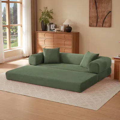 Produktbild von LVHOM 2-in-1 Schlafsofa Faltbar Cord, Bodensofa ohne Montage, Gästebett Sofabett für Wohnzimmer & Jugendzimmer, 195x89x59, Grün