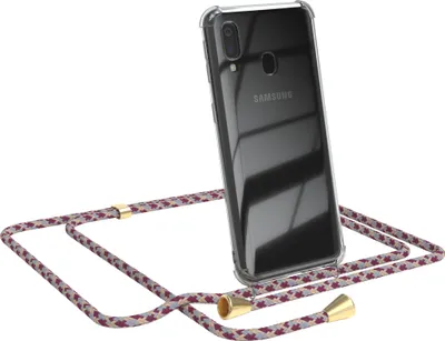 Produktbild von EAZY CASE Handykette kompatibel mit Samsung Galaxy A40, Handyhülle mit Umhängeband, Handykordel, Schutzhülle Clear, Band in Rot
