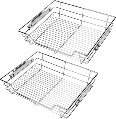Produktbild von 2 x Teleskopschublade Korbauszug Drahtkorbauszug Schrankauszug Küchenauszug aus verchromtem Metall Küchenschublade 60 cm