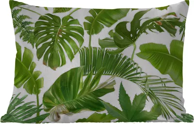 Produktbild von MuchoWow® Outdoor Kissen - Blätter - Weiß - Muster - Mädchen - Kinder - Jungen - Kinder - 50x30 cm - Wetterfest - Lounge Kissen - Sofa kissen - Wohnzimmer Dekoration