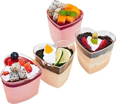 Produktbild von 50 Stück Plastik-Dessertbecher 150 ml Herzform Dessertbecher - Klare Parfait Vorspeisenbecher - wiederverwendbare Servierschale - Dessertpudding - Mousse Party - 7,3 x 6 cm