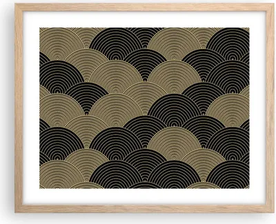 Produktbild von Gerahmtes Poster - Rahmen in heller Eiche - Schwarz und Gold Kreise Grafiken - 50x40 cm - Wand Bild - Wanddeko - Wandbilder - Kunstposter - Wandposter - Bilderrahmen - Bilder - P2NAA50x40-4880