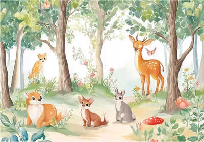 Produktbild von Fototapete Kinderzimmer Wald Tiere - 350x250 cm - inklusive kleister - Vlies Tapete Kinder - Vliestapete Modern Wandtapete