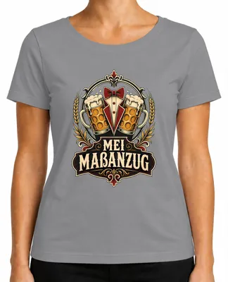 Productafbeelding van Maatpak,  , bierkan, traditionele kleding, traditioneel shirt, lederhosen, dames T-shirt, grijs, maat M