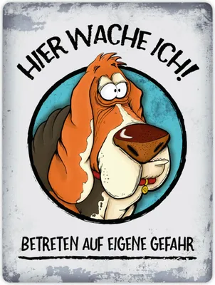 Produktbild von Metallschild XL mit Basset Motiv und Spruch: Hier wache ich! Betreten ...
