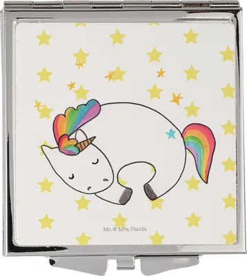 Produktbild von Mr. & Mrs. Panda Reise Schminkspiegel Einhorn Nacht - Weiß - Geschenk, Frauen Spiegel, Einhörner, Kosmetikspiegel, Klappbarer, Unicorn, Menschen, Traum, Klappspiegel