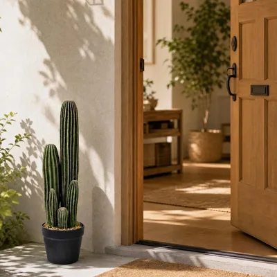 Image de Plante artificielle cactus - Décoration d'intérieur - 60 cm - Vert cactus
