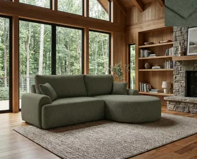Produktbild von Ecksofa TERACINA Nordelo mit Schlaffunktion und Bettkasten Universal L/R 246 cm Stoff GLOW 9 GRÜN