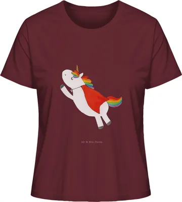 Produktbild von Mr. & Mrs. Panda Oberteil Damen Einhorn Super Größe XL - Burgundy - Geschenk, Unicorn, Bedrucktes Shirt, Freundin, Held, Kurzarmshirt, Einhörner, Superheld, T-Shirt