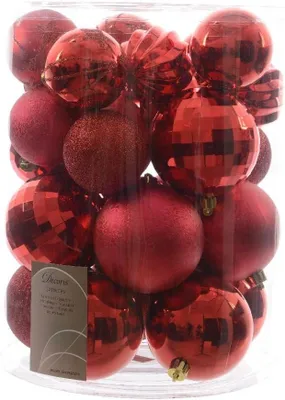 Image de Boules décoratives en plastique, rouge, 30 pièces, diamètre de 6 cm, pour la décoration de Noël