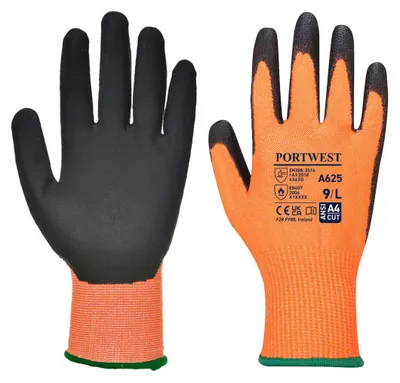 Produktbild von Portwest A625 Vis-Tex PolyurethanSchnittschutzhandschuh Orange/Black Gr. S