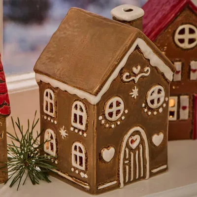 Produktbild von IB Laursen Lichthaus LEBKUCHENHAUS Rundbogen Tür Herzen 15 cm Teelicht Keramik