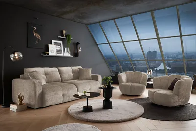Produktbild von riess-ambiente Modernes Schlafsofa DIAMOND 235cm taupe Chenille mit Bettkasten 3-Sitzer Couch