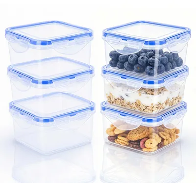 Productafbeelding van Set van 6 luchtdichte vershoudbakken met deksel - 430 ml - BPA-vrij kunststof - Transparant