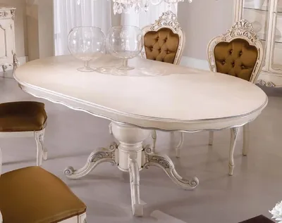 Produktbild von Casa Padrino Luxus Barock Esstisch Creme / Silber - Ovaler ausziehbarer Massivholz Esszimmertisch im Barockstil - Barock Esszimmer Möbel - Luxus Qualität -  Italy