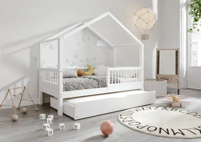 Produktbild von TIMBEE MURLO Duo house posteľ manželská posteľ detská drevená posteľ so zásuvkou s funkciou spánku - biela - 90x200cm